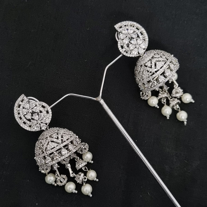 Lucentarts Jewellery Silver Plated AD Jhumki Earrings