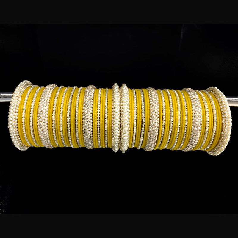 Lucentarts Jewellery Gold Plated Pearl And Velvet Bangles Set