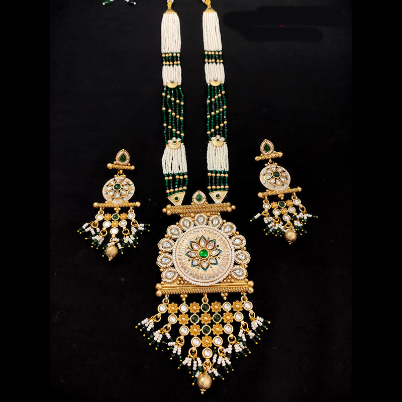 Lucentarts Jewellery Gold Plated Kundan And Pearl Long Necklace Set