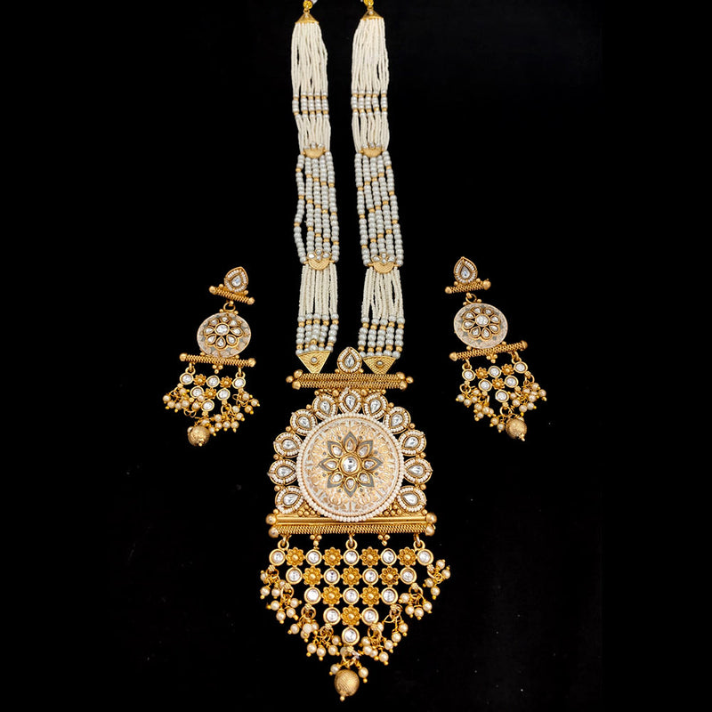 Lucentarts Jewellery Gold Plated Kundan And Pearl Long Necklace Set