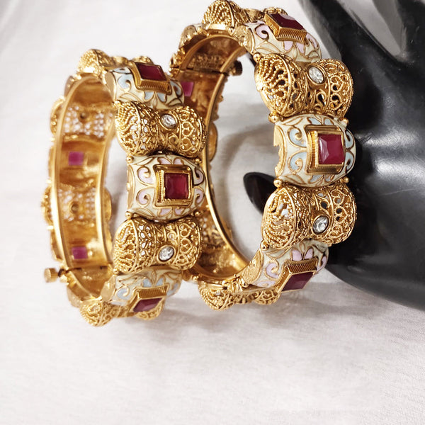 Lucentarts Jewellery Gold Plated Openable Meenakari Bangles Set