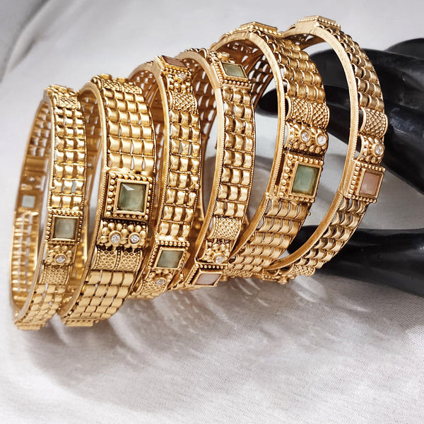 Lucentarts Jewellery Gold Plated Crystal Stone Bangles Set