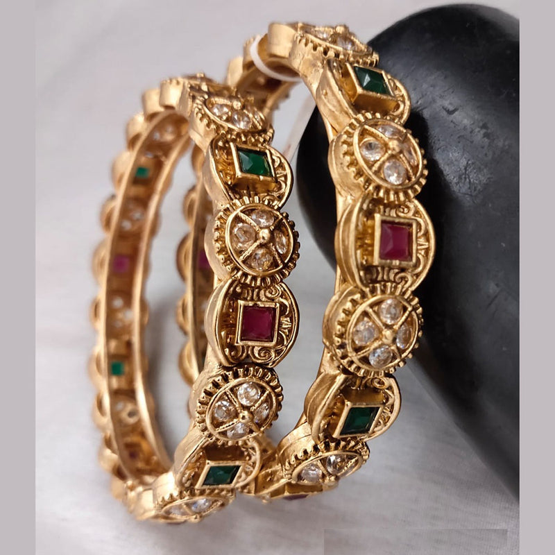 Lucentarts Jewellery Gold Plated Pota Stone Bangles Set