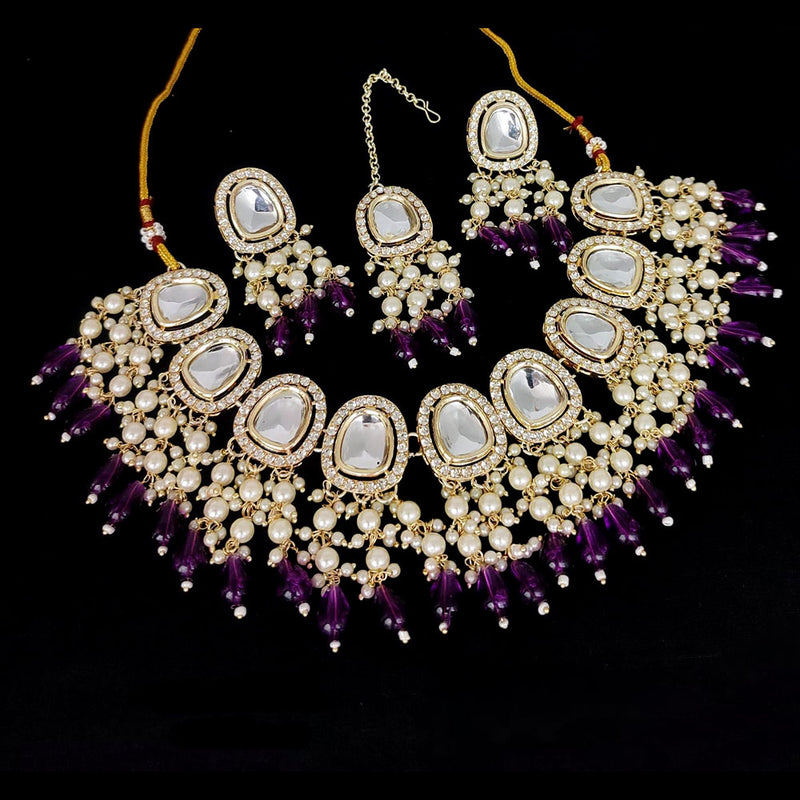 Lucentarts Jewellery Gold Plated Crystal Stone And Pearl Necklace Set