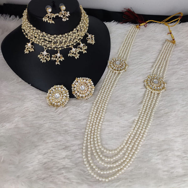 Lucentarts Jewellery Gold Plated Kundan And Pearl Long Double Necklace Set