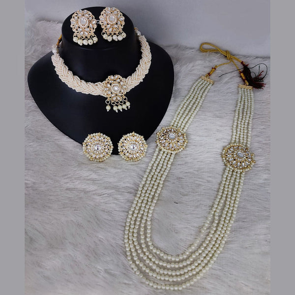 Lucentarts Jewellery Gold Plated Kundan And Pearl Long Double Necklace Set