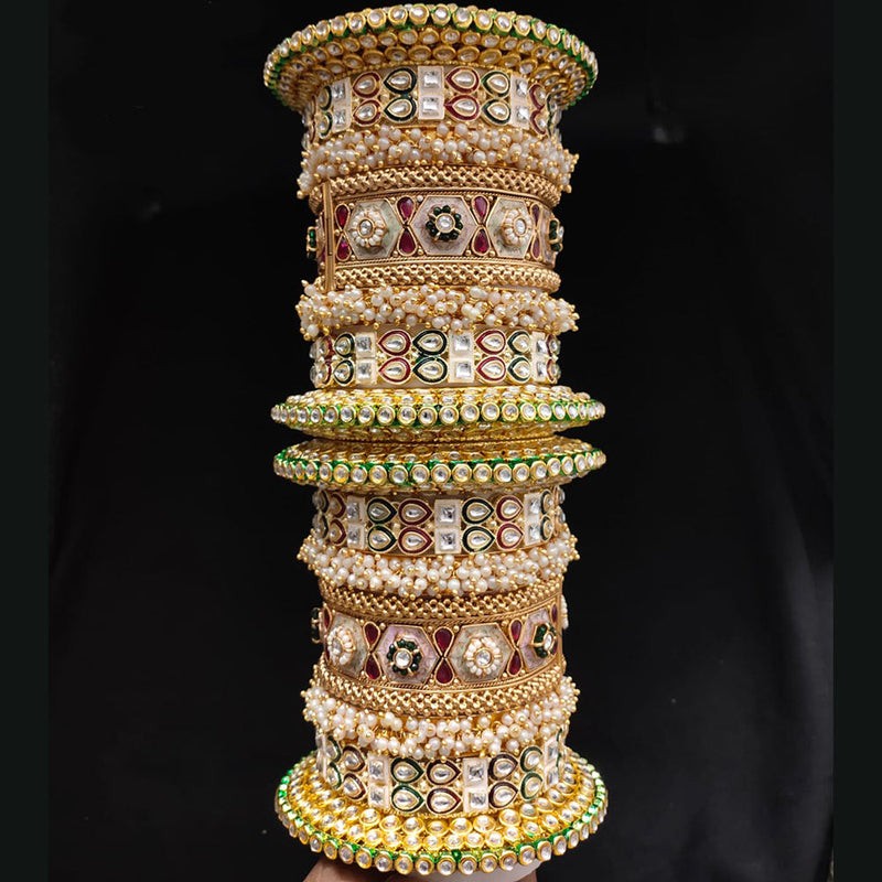 Lucentarts Jewellery Gold Plated Kundan And Pearl Bangles Set