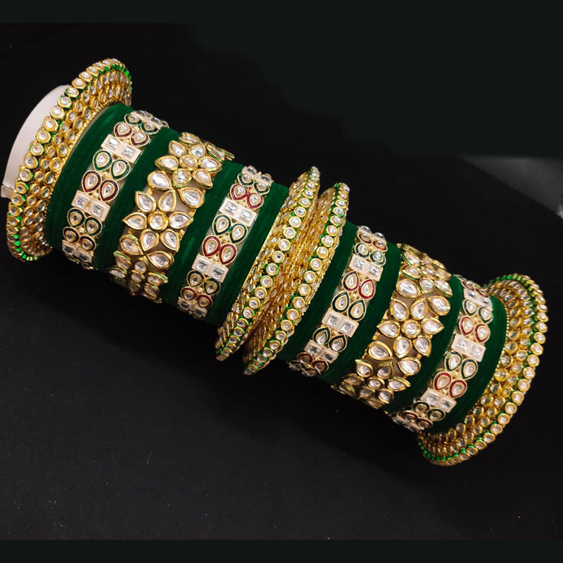 Lucentarts Jewellery Gold Plated Kundan And Velvet Bangles Set