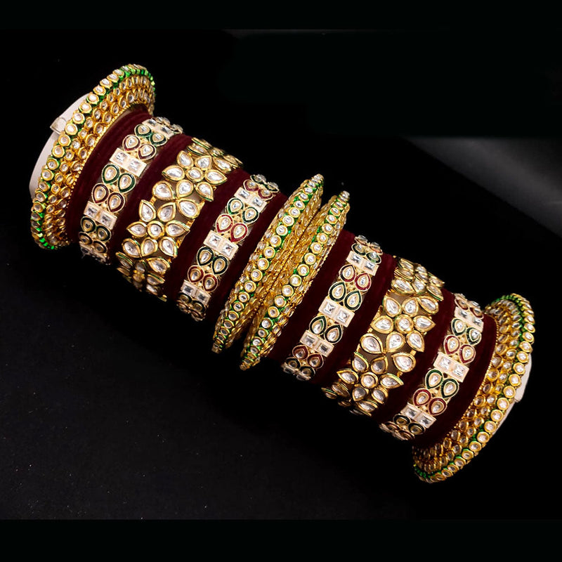 Lucentarts Jewellery Gold Plated Kundan And Velvet Bangles Set