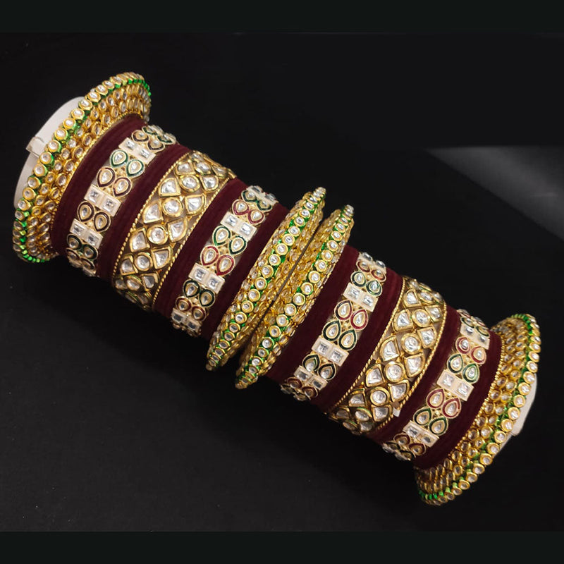 Lucentarts Jewellery Gold Plated Kundan And Velvet Bangles Set