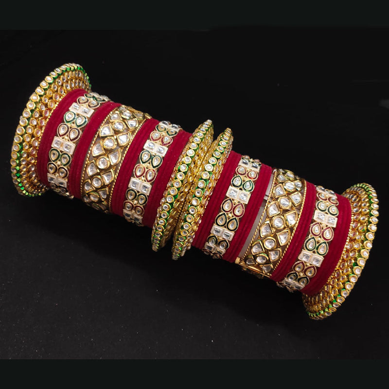 Lucentarts Jewellery Gold Plated Kundan And Velvet Bangles Set