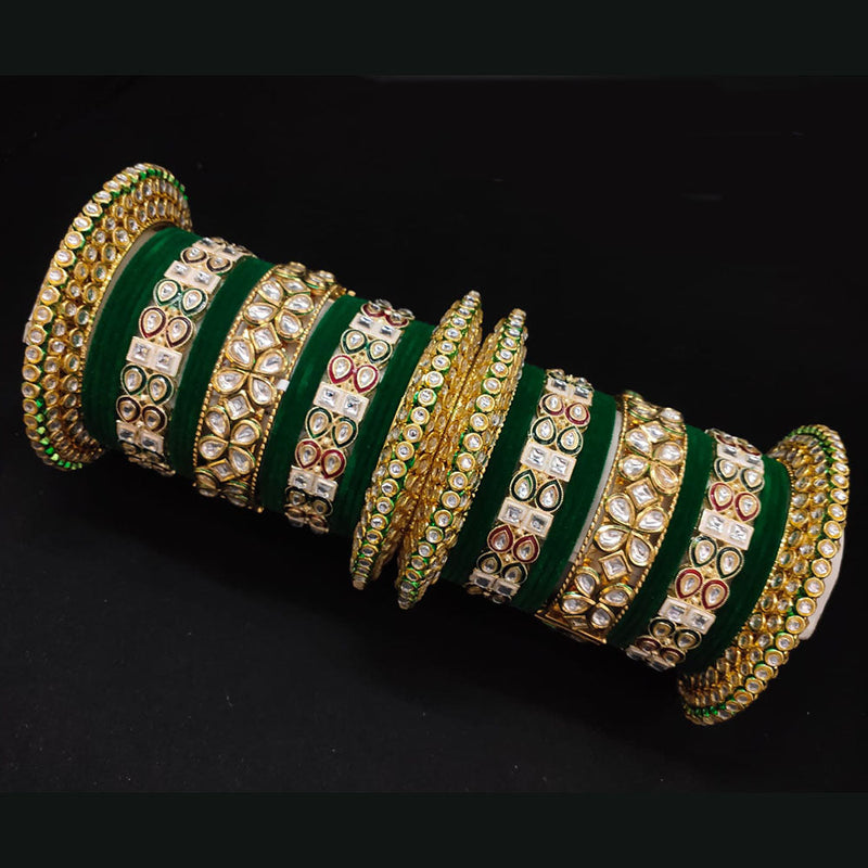 Lucentarts Jewellery Gold Plated Kundan And Velvet Bangles Set