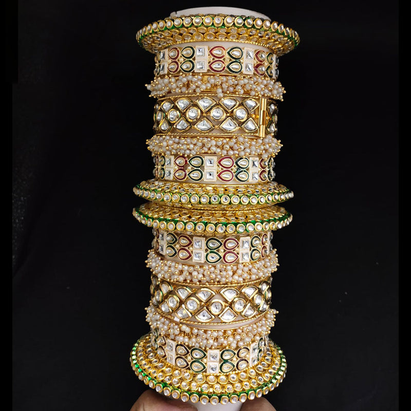 Lucentarts Jewellery Gold Plated Kundan And Pearl Bangles Set