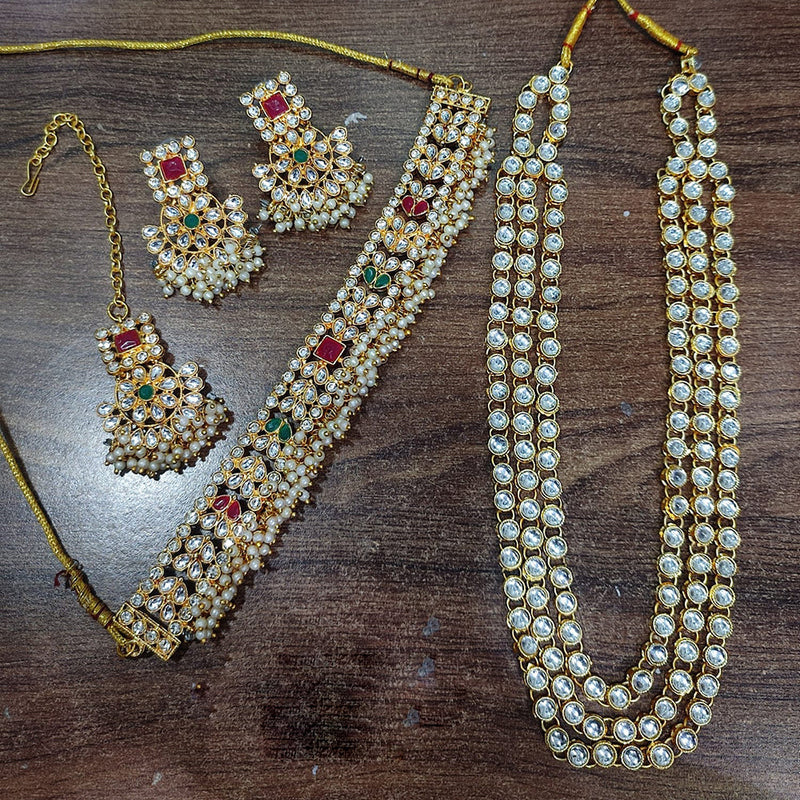 Lucentarts Jewellery Gold Plated Kundan And Pearl Long Double Necklace Set