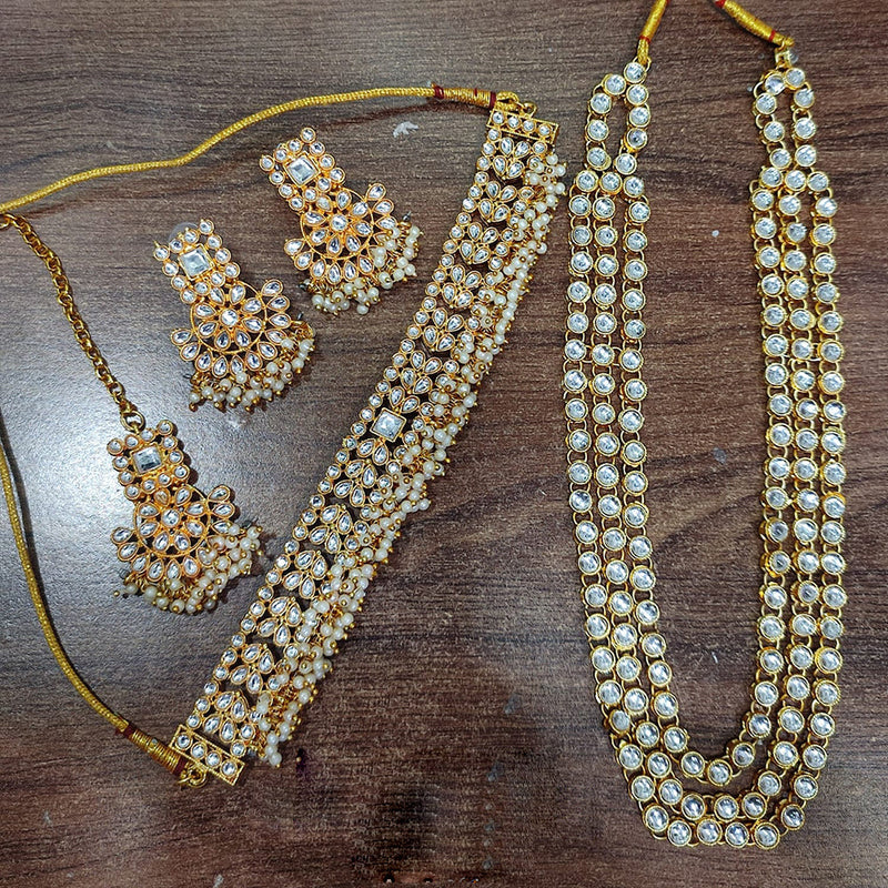 Lucentarts Jewellery Gold Plated Kundan And Pearl Long Double Necklace Set