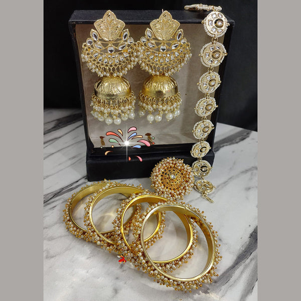 Lucentarts Jewellery Gold Plated Kundan Stone Combo Set