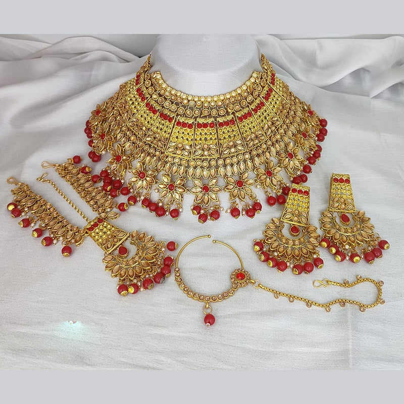 Lucentarts Jewellery Gold Plated Kundan Stone And Beads Necklace Set