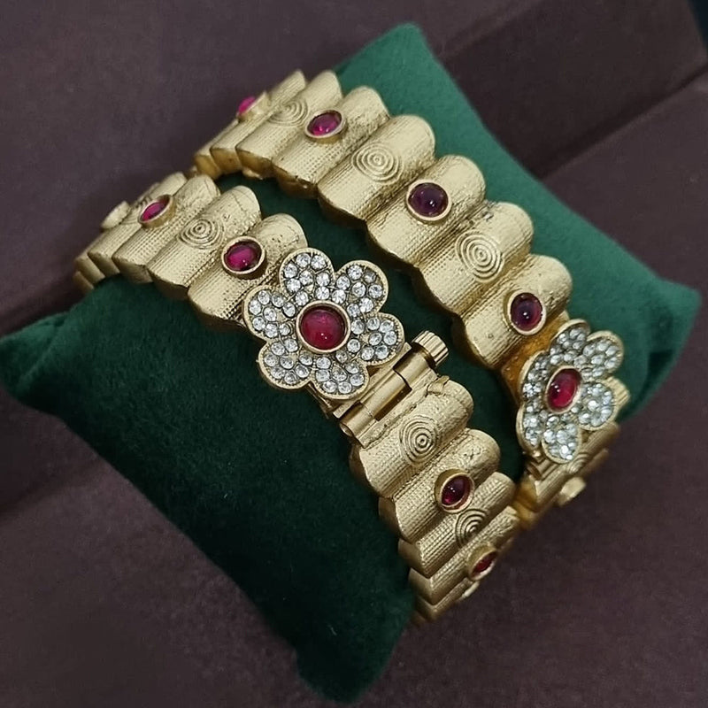 Lucentarts Jewellery Gold Plated Kundan Stone Openable Bangles Set