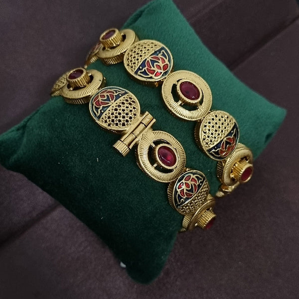 Lucentarts Jewellery Gold Plated Kundan Stone And Meenakari Openable Bangles Set