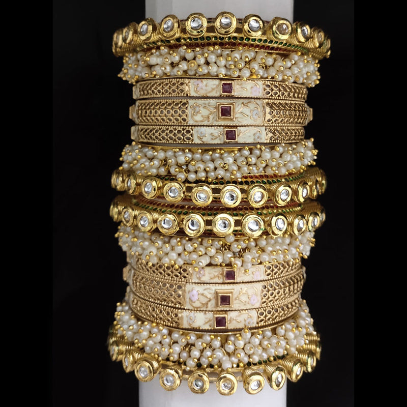 Lucentarts Jewellery Gold Plated Kundan And Meenakari Bangles Set