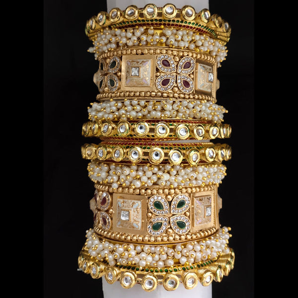 Lucentarts Jewellery Gold Plated Austrian And Meenakari Bangles Set