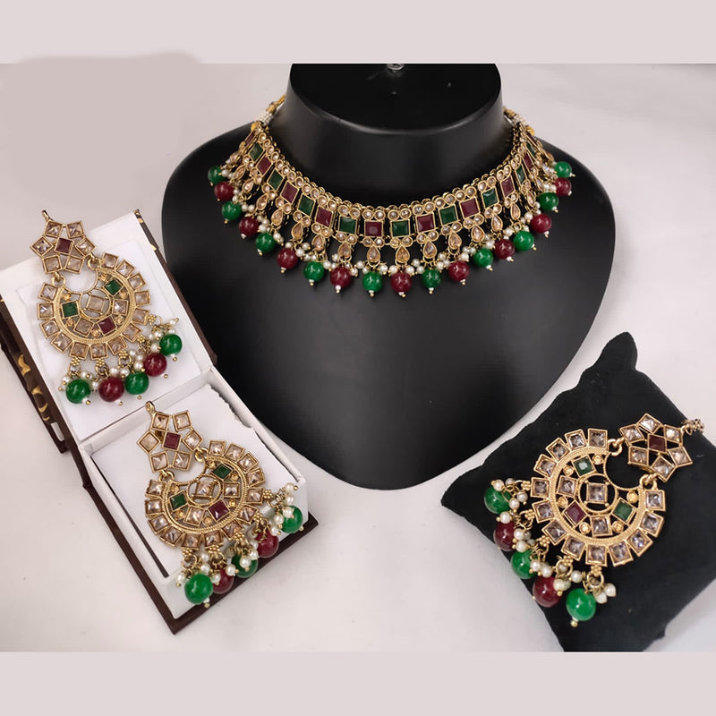 Lucentarts Jewellery Gold Plated Crystal Stone And Beads Necklace Set