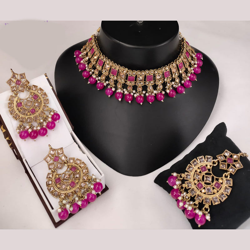 Lucentarts Jewellery Gold Plated Crystal Stone And Beads Necklace Set