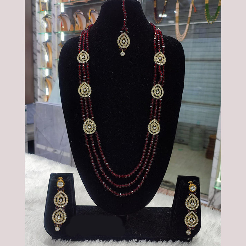 Lucentarts Jewellery Gold Plated Austrian Stone And Beads Long Necklace Set