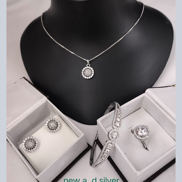 Lucentarts Jewellery Silver Plated Jewellery AD Combo Set