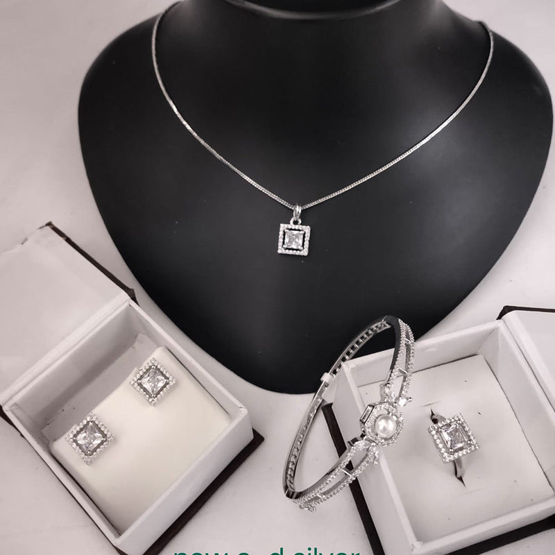 Lucentarts Jewellery Silver Plated Jewellery AD Combo Set