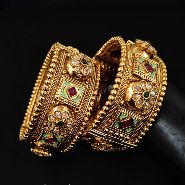 Lucentarts Jewellery Gold Plated Meenakari Openable Bangles Set