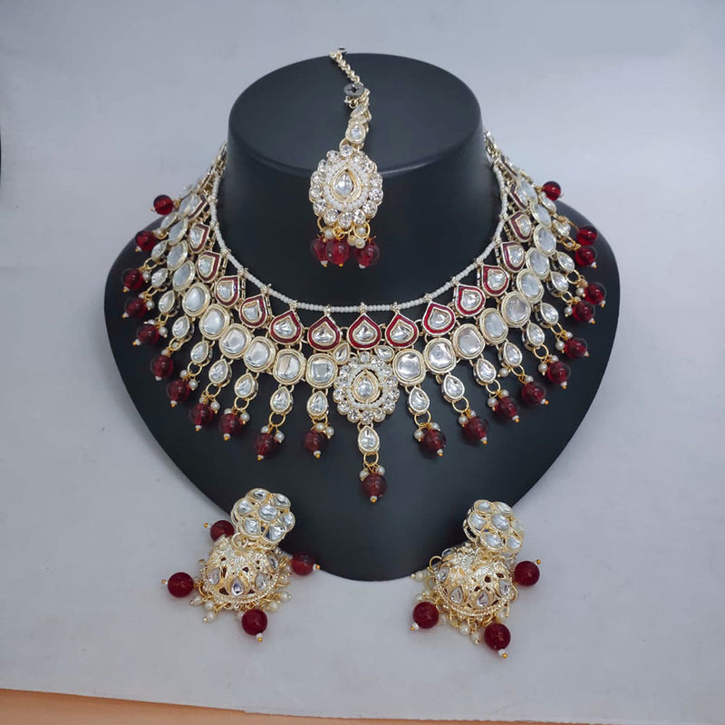 Lucentarts Jewellery Gold Plated Kundan And Pearl Choker Necklace Set