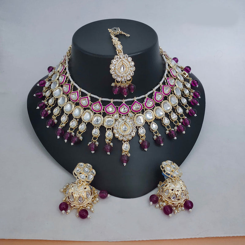 Lucentarts Jewellery Gold Plated Kundan And Pearl Choker Necklace Set