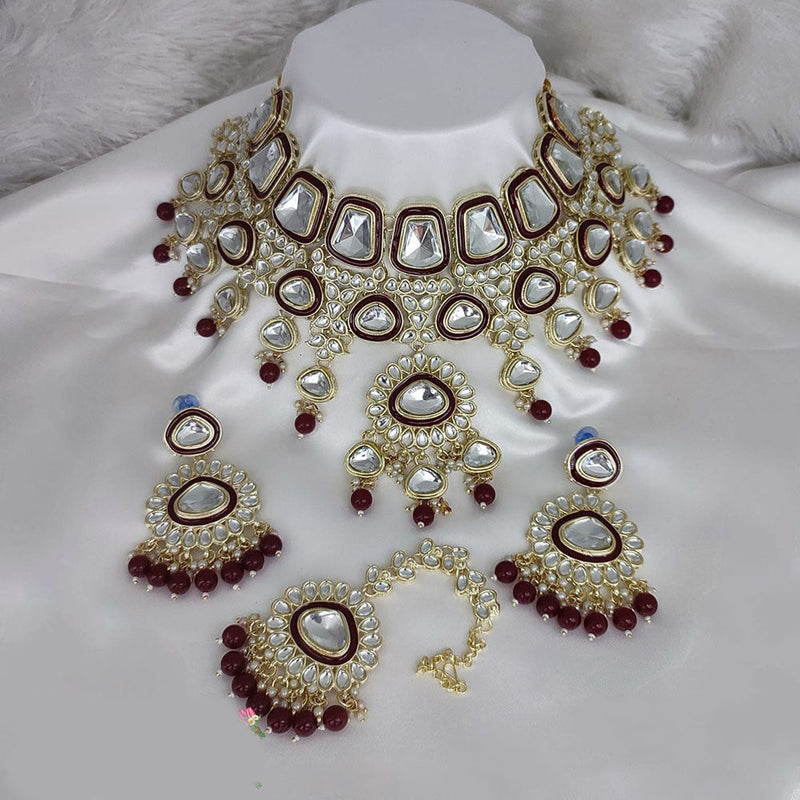 Lucentarts Jewellery Gold Plated Kundan And Pearl Choker Necklace Set