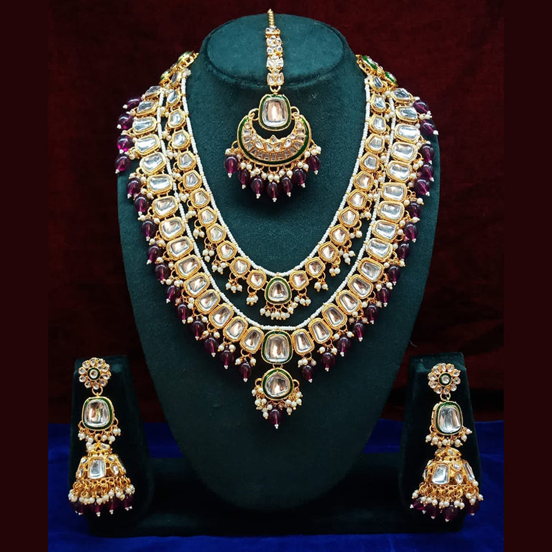 Lucentarts Jewellery Gold Plated Kundan and Beads Necklace Set