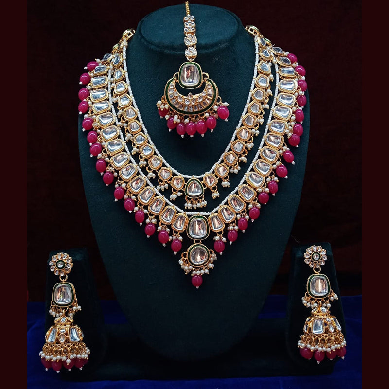 Lucentarts Jewellery Gold Plated Kundan and Beads Necklace Set