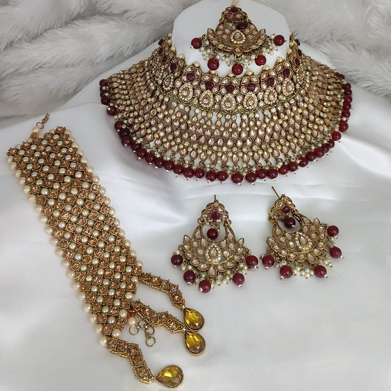 Lucentarts Jewellery Gold Plated Crystal Stone and Pearl Necklace Set