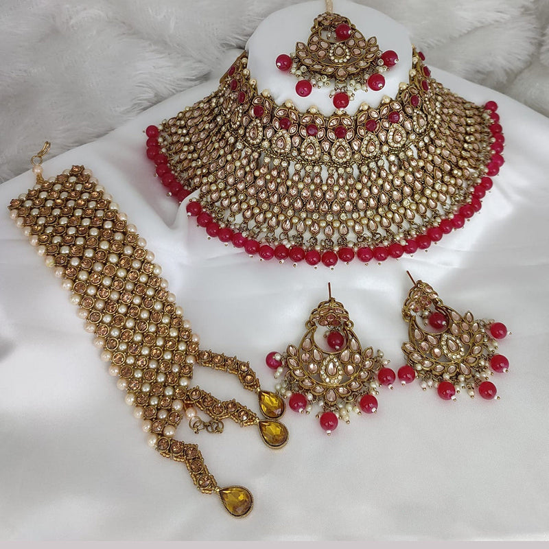 Lucentarts Jewellery Gold Plated Crystal Stone and Pearl Necklace Set