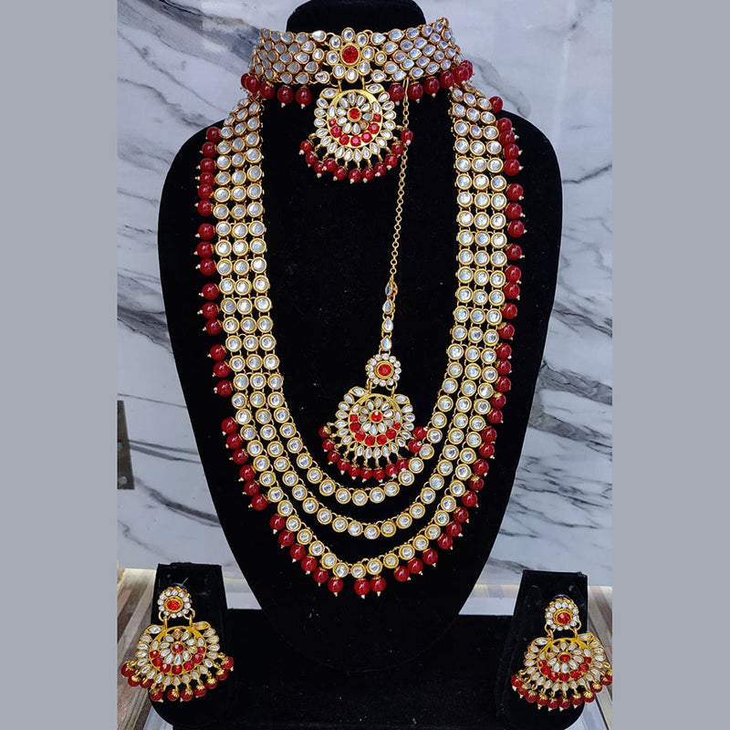 Lucentarts Jewellery Gold Plated Kundan Stone Double Necklace Set