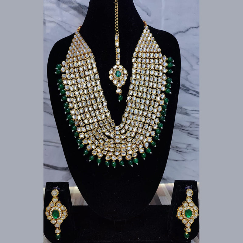 Lucentarts Jewellery Gold Plated Kundan Stone Multi Layer Necklace Set