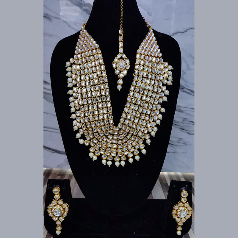 Lucentarts Jewellery Gold Plated Kundan Stone Multi Layer Necklace Set