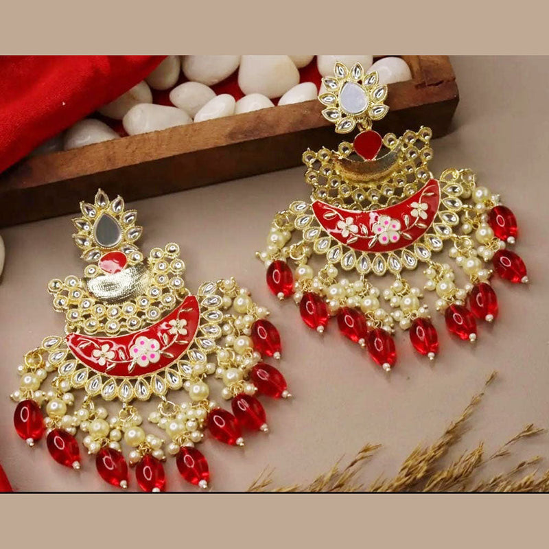 Lucentarts Jewellery Gold Plated Kundan And Meenakari Dangler Earrings