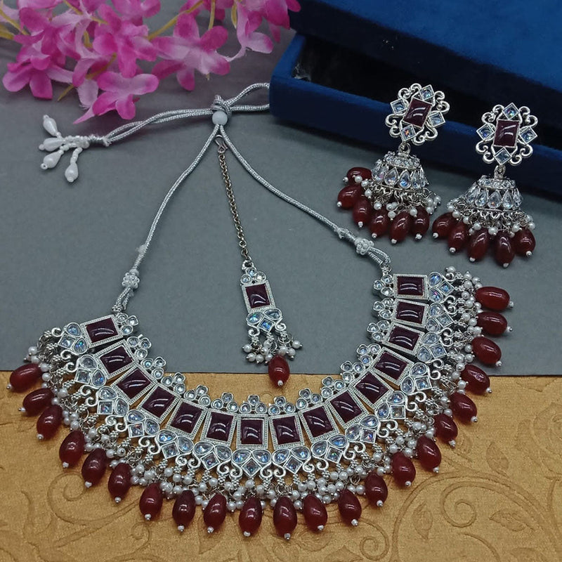 Lucentarts Jewellery Silver Plated Kundan Stone And Pearls Necklace Set