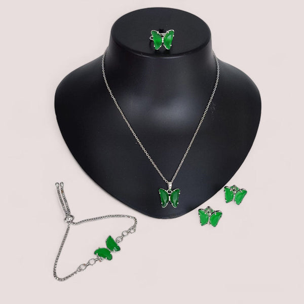 Lucentarts Jewellery Silver Plated Butterfly Shape Combo Set