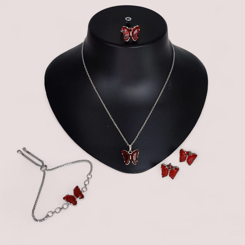 Lucentarts Jewellery Silver Plated Butterfly Shape Combo Set