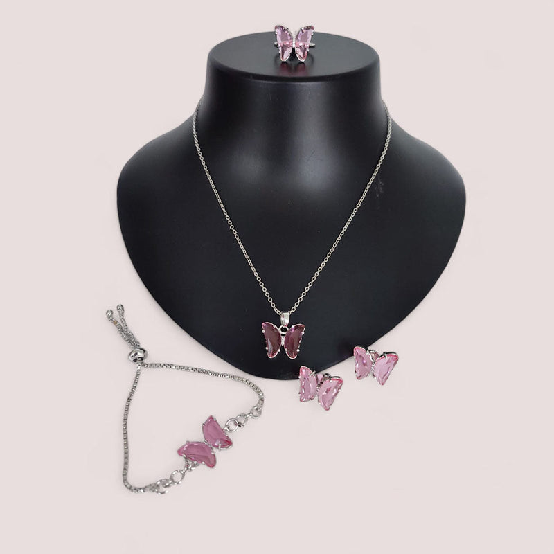 Lucentarts Jewellery Silver Plated Butterfly Shape Combo Set