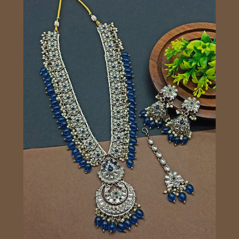 Lucentarts Jewellery Gold Plated Kundan Stone And Beads Long Necklace Set