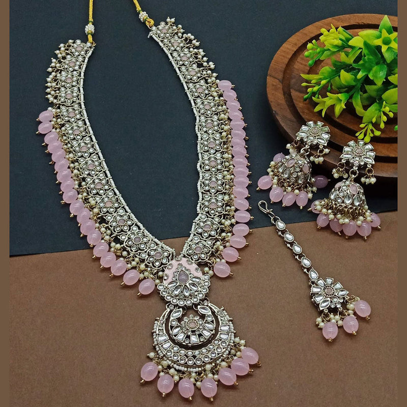 Lucentarts Jewellery Gold Plated Kundan Stone And Beads Long Necklace Set