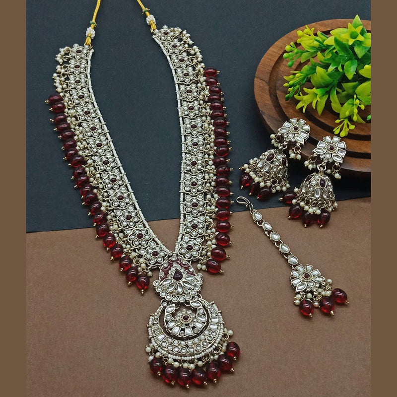 Lucentarts Jewellery Gold Plated Kundan Stone And Beads Long Necklace Set