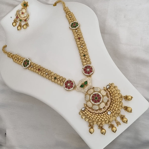 Lucentarts Jewellery Gold Plated Pota Stone And Meenakari Long Necklace Set